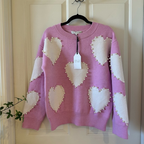 English Factory Sweaters - English Factory Womens Chunky LONG-SLEEVE HEART SWEATER Valentines Day Small